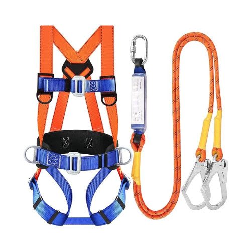 Fall Protection Harness Complete Set - Full Body Safety Harness with Y-Lanyard Shock Absorber